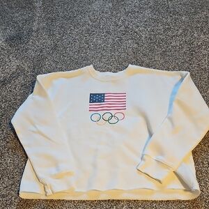 Old Navy White Sweatshirt with American Flag and Olympic Rings